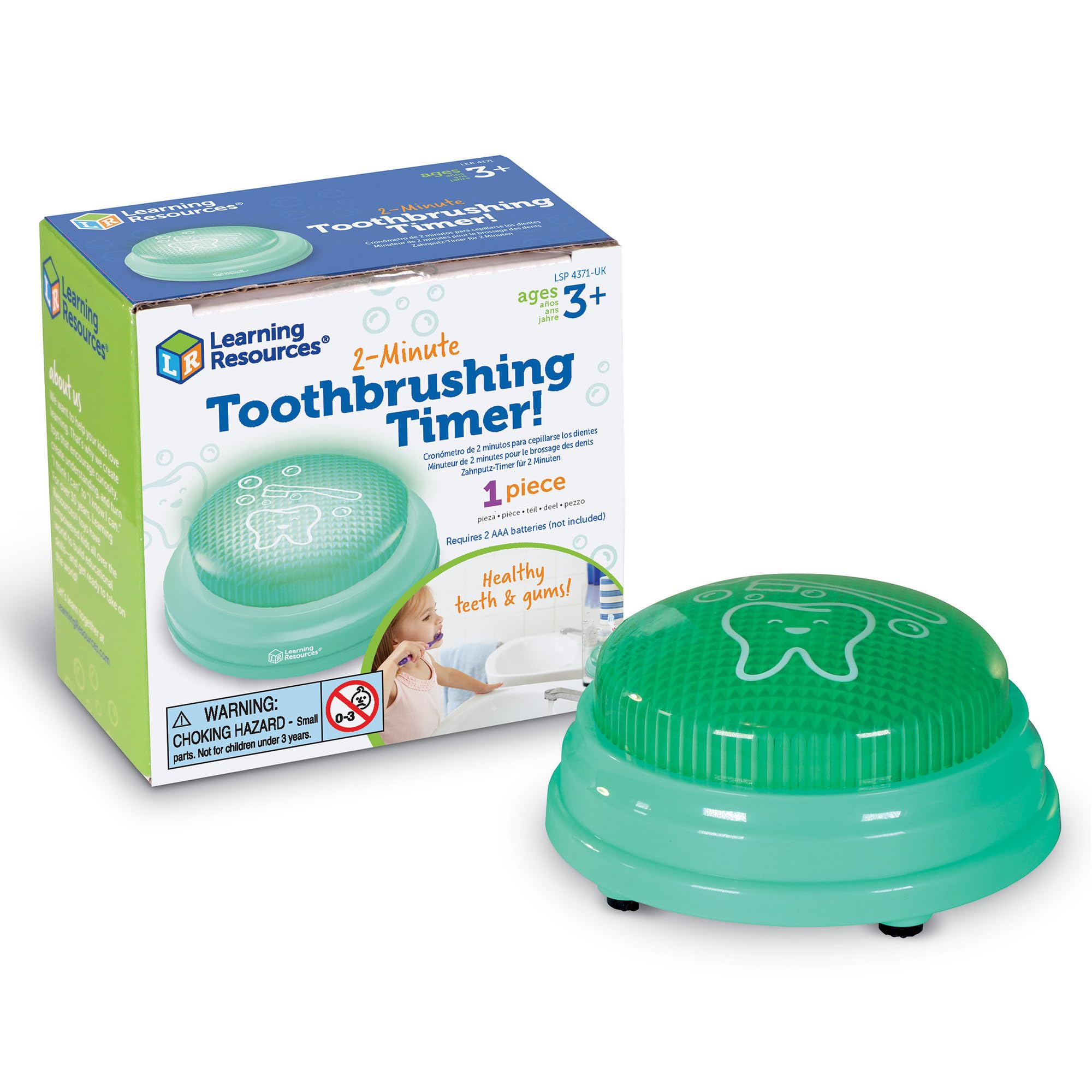 Learning Resources 2-Minute Toothbrushing Timer, Ages 3+, Kids’ Dental Timer with Light & Sound, Supports Healthy Habits