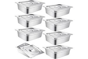 Thenshop 8 Set Stainless Steel Hotel Pans Steam Table Pan with Lids 4 inch 1/2 Half-Size Restaurant Pans Anti Steam Table Pan for Hotel Food Buffet Event Catering Supplies (Stylish)