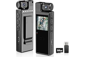 KONPCOIU Body Camera with Audio Recording, Portable Wearable Small Body Worn Cam, FHD Video Recorder, 1.3" LCD Screen Police Cams for Home, Built-in 64GB Card with Night Vision, Bike Cameras, Law Enforcement