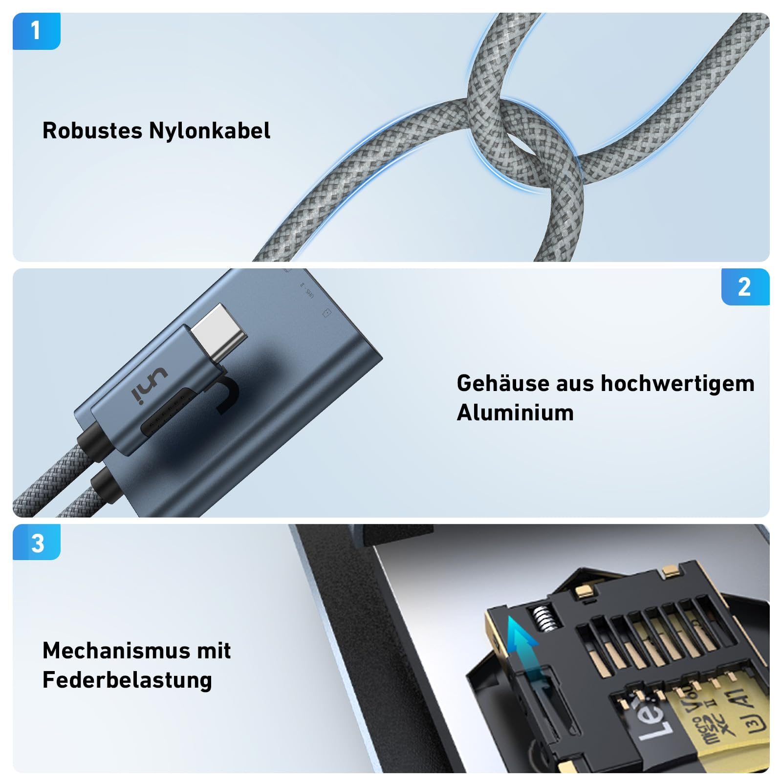 uni SD Kartenleser 312MB/S USB C 4.0 Kartenleser 2 IN 1, USB C Card Reader unterstützt UHS-II Lesen, kompatibel für iPhone 15 Pro Max, Galaxy S23, iPad Pro,MacBook Pro,Surface pro/Surface Book usw. 4
