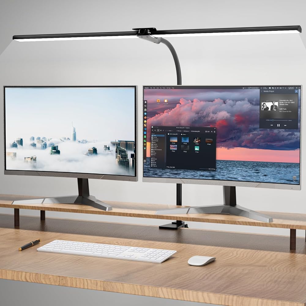 Hensam Desk Lamp 80cm Double Head Clip On Dimmable Eye-Caring 5 Color Modes