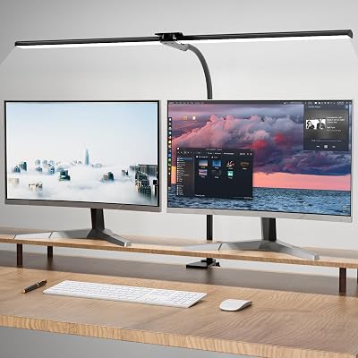 Hensam Desk Lamp 80cm Double Head Clip On Dimmable Eye-Caring 5 Color Modes