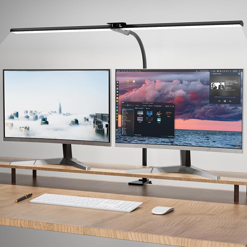 Hensam Desk Lamp 80cm Double Head Clip On Dimmable Eye-Caring 5 Color Modes