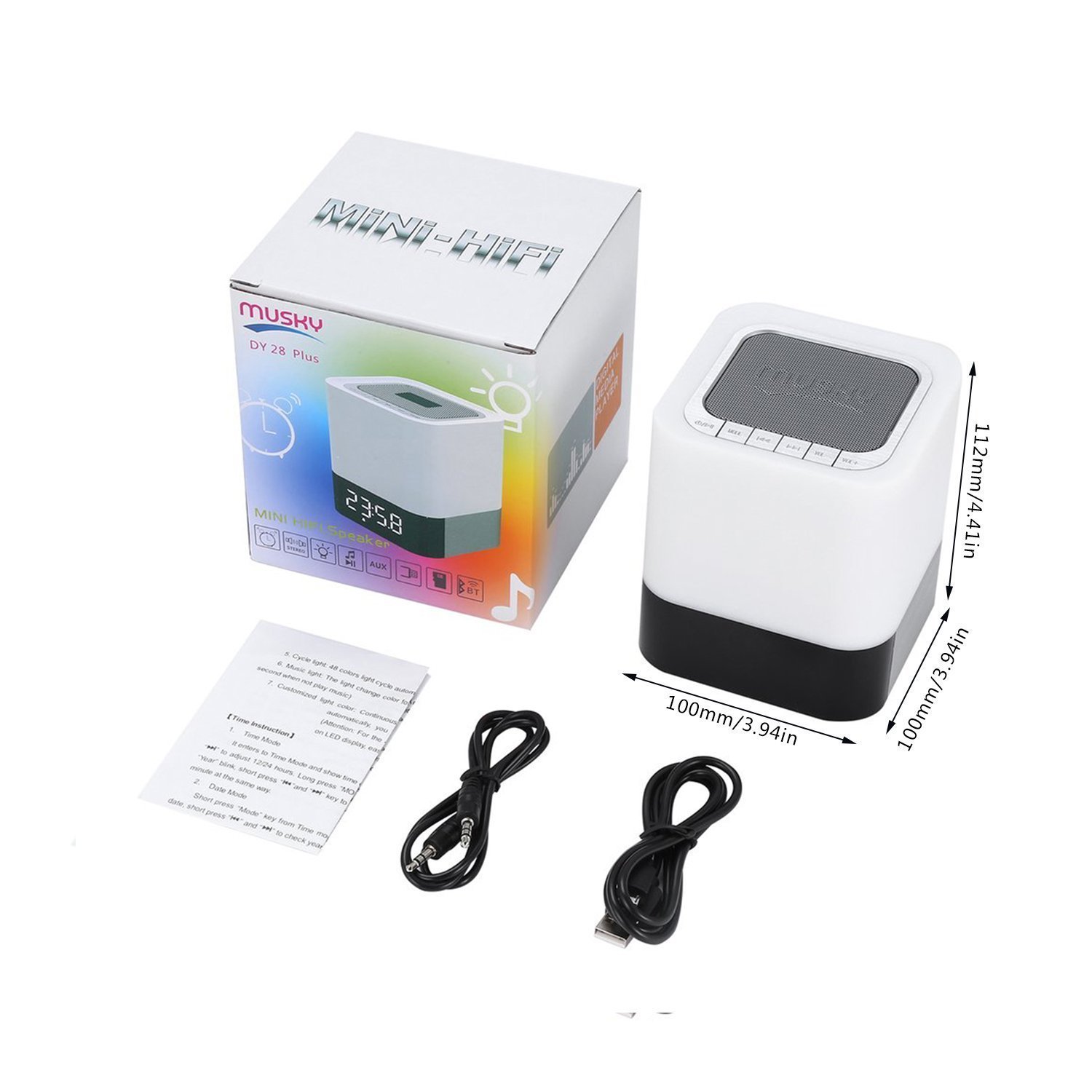 Bluetooth Speaker Alarm Clock, LED Touch Sensor Bluetooth Color Changing Speaker Atmosphere Control Lamp Dimmable Warm White Light & Color Changing RGB, TF Card, AUX Supported, Hands-free Speakerphone