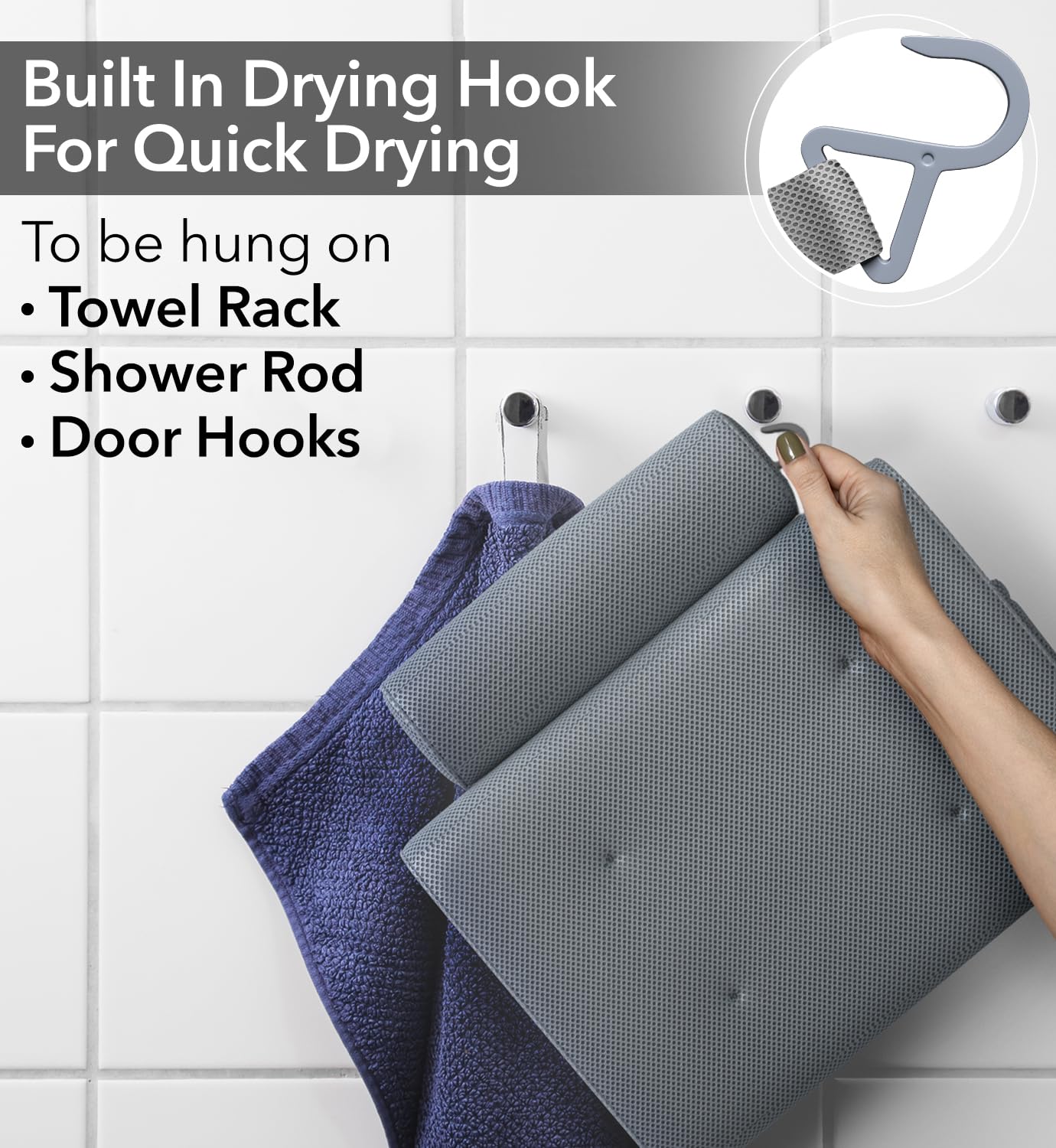 Everlasting Comfort Luxury Bath Pillows for Tub with Head and Neck Support - Non-Slip Bathtub Pillow with Suction Cups, Quick-Drying Mesh & Drying Hook - Jacuzzi & Spa Accessories for Women - Gray