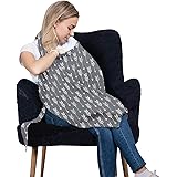 Cotton Nursing Cover - Large Breastfeeding Cover with Built-in Burp Cloth & Pocket - Soft, Breathable, Chemical-Free, 360° Co