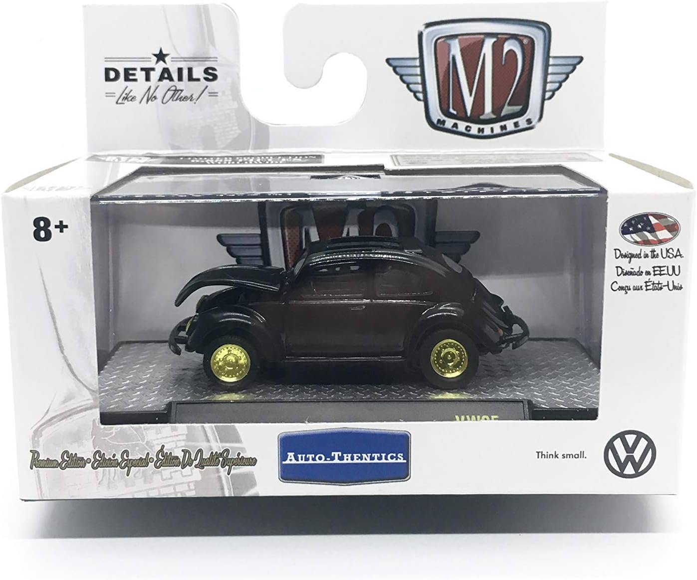 M2 Machines 1953 VW Beetle U.S.A. Model (Gloss Black) Auto-Thentics Volkswagen Release 5 - Castline 2018 Premium Edition 1:64 Scale Die-Cast Vehicle & Display Case Set (VW05 18-02)