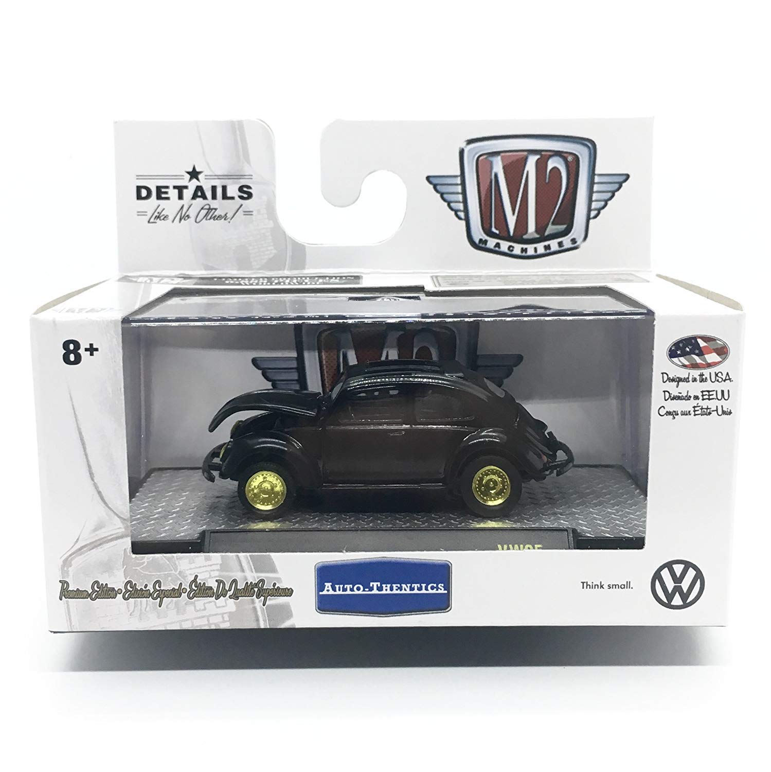 M2 Machines 1953 VW Beetle U.S.A. Model (Gloss Black) Auto-Thentics Volkswagen Release 5 - Castline 2018 Premium Edition 1:64 Scale Die-Cast Vehicle & Display Case Set (VW05 18-02)