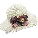 Bienvenu Girl Kids Summer Wide Brim Floppy Beach Sun Visor Hat with Flowers