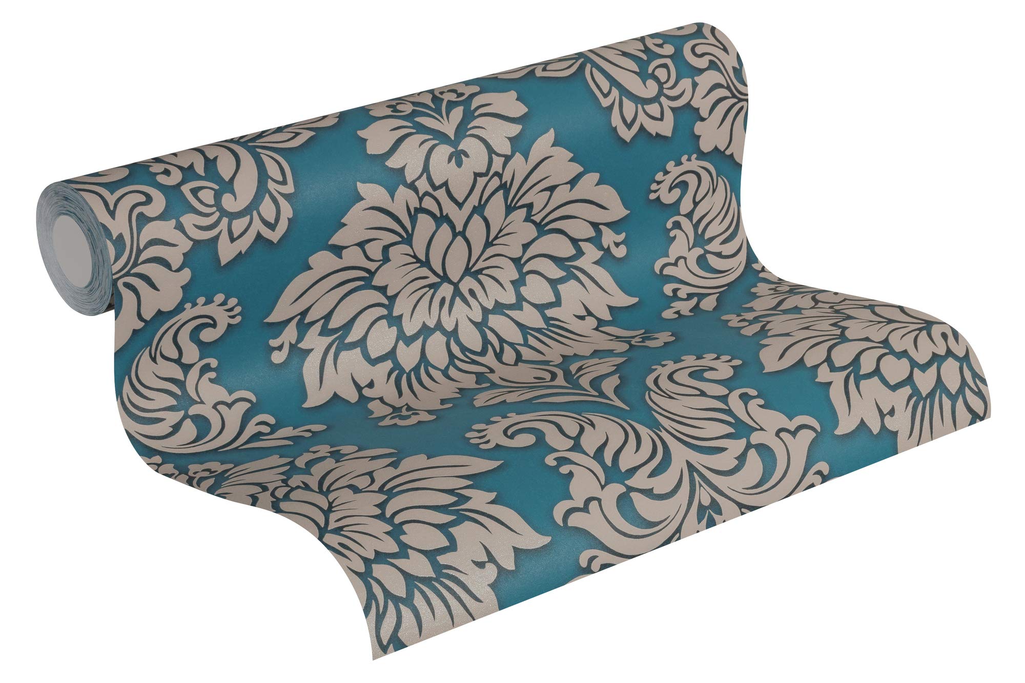 Livingwalls Baroque Wallpaper Metropolitan Stories Non-Woven Lizzy - London 10.05 m x 0.53 m Blue Silver Beige Made in Germany 368985 36898-5