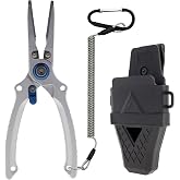 Reaction Tackle Aluminum Fishing Pliers with Tungsten Carbide Cutters, Braid Cutter, Hook Remover and Crimper, Saltwater Corrosion Resistant with Sheath and Lanyard
