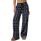 Xaatren Women's Plaid Pants Gingham Lounge Pajama Pants Drawstring Loose Bottoms Wide Leg Trousers with Pockets