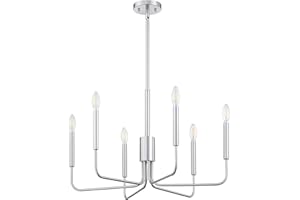Dolaimy House 6 Light Fixture Rustic Industrial Brushed Nickel Finish Chandeliers for Dining Room Candle Ceiling Light Fixture for Living Room Bedroom Kitchen Island Foyer