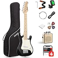 Donner 30 Inch Electric Guitar Kid Beginner Kit ST Style Mini Size ST Electric Guitar Junior Starter Package Black with Amp, 