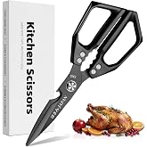 Heavy Duty Kitchen Scissors, Black Japanese Steel Shears for Chicken &amp; Meat | Black Heavy Duty Kitchen Shears with Japanese Stainless Steel Blades, Sharp Poultry Scissors for Chicken, Meat &amp; Food Prep