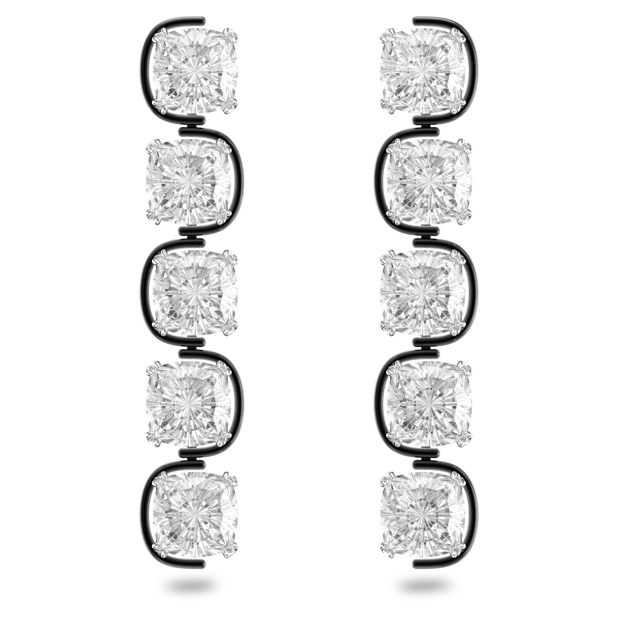 Swarovski Harmonia drop earrings, Cushion cut floating crystals, White, Mixed metal finish — image 1