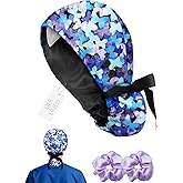 Plifal 100% Cotton Scrub Cap with Buttons-Nurse Cap with Sweatband for Women, Adjustable Working Hat,Satin Lined or Unlined