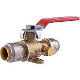 SharkBite Max 1/2 Inch Ball Valve with Drain Vent and Mounting Bracket, Push to Connect Brass Plumbing Fitting, PEX Pipe, Cop