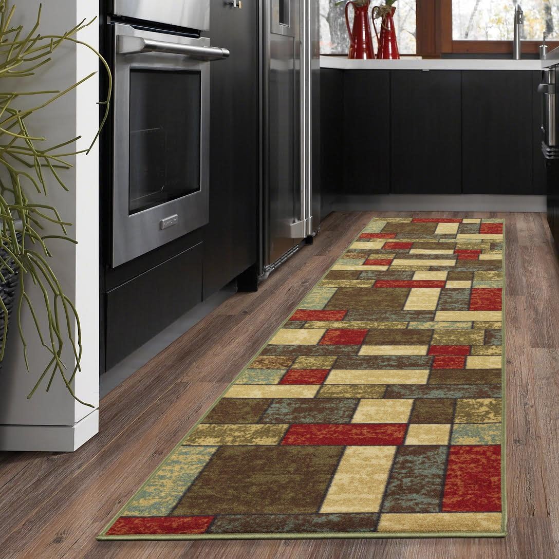 Ottomanson Ottohome Collection Boxes Design Rubberback Runner Rug, 50 cm x 150 cm, MulticolorOEKO-TEX STANDARD 100