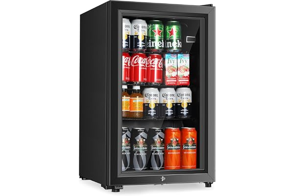 HAILANG Beverage Refrigerator, 2.3 Cu.Ft, Mini Fridge with Glass Door for Soda Beer, Freestanding Beverage Cooler for Office, Bar, Adjustable Shelving&Adjustable Foot