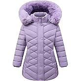 MAJSEBI Girls Winter Long Down Coat with Fur Hood,Warm Quilted Jacket for Kids Cold Weather Outdoor Protection