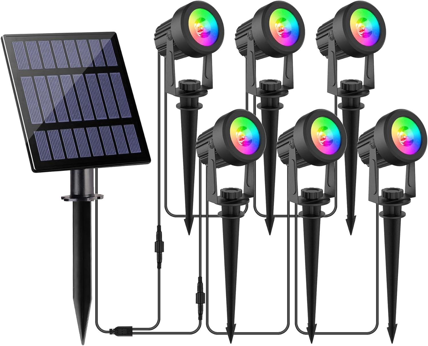 NATPOW Solar Spot Lights Outdoor Garden, Color Changing RGB Landscape Spotlights, Dusk Till Dawn Outdoor Lights IP65 Waterproof, Auto ON/Off Landscape Lighting for Fence Yard, Driveway,Gate (6-in-1)