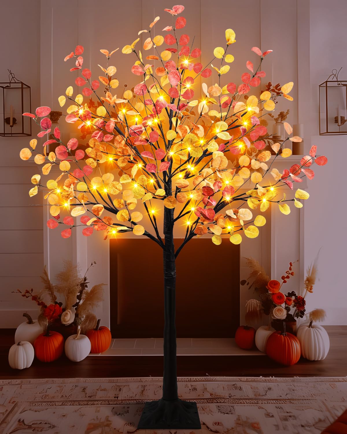Photo 1 of Phliofd Lighted Eucalyptus Tree, 4FT Fall Tree With 48 Lights, Artificial Autumn Light Up Decorations for Home Indoor Outdoor Decor