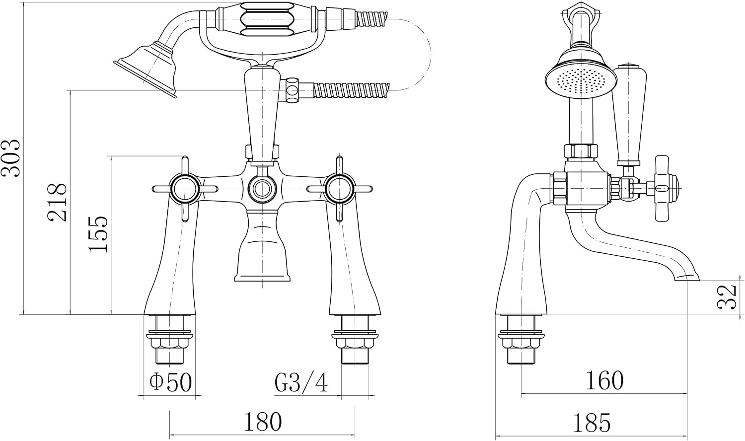 VeeBath Regency Traditional Bath Shower Mixer with Kit - Image 3