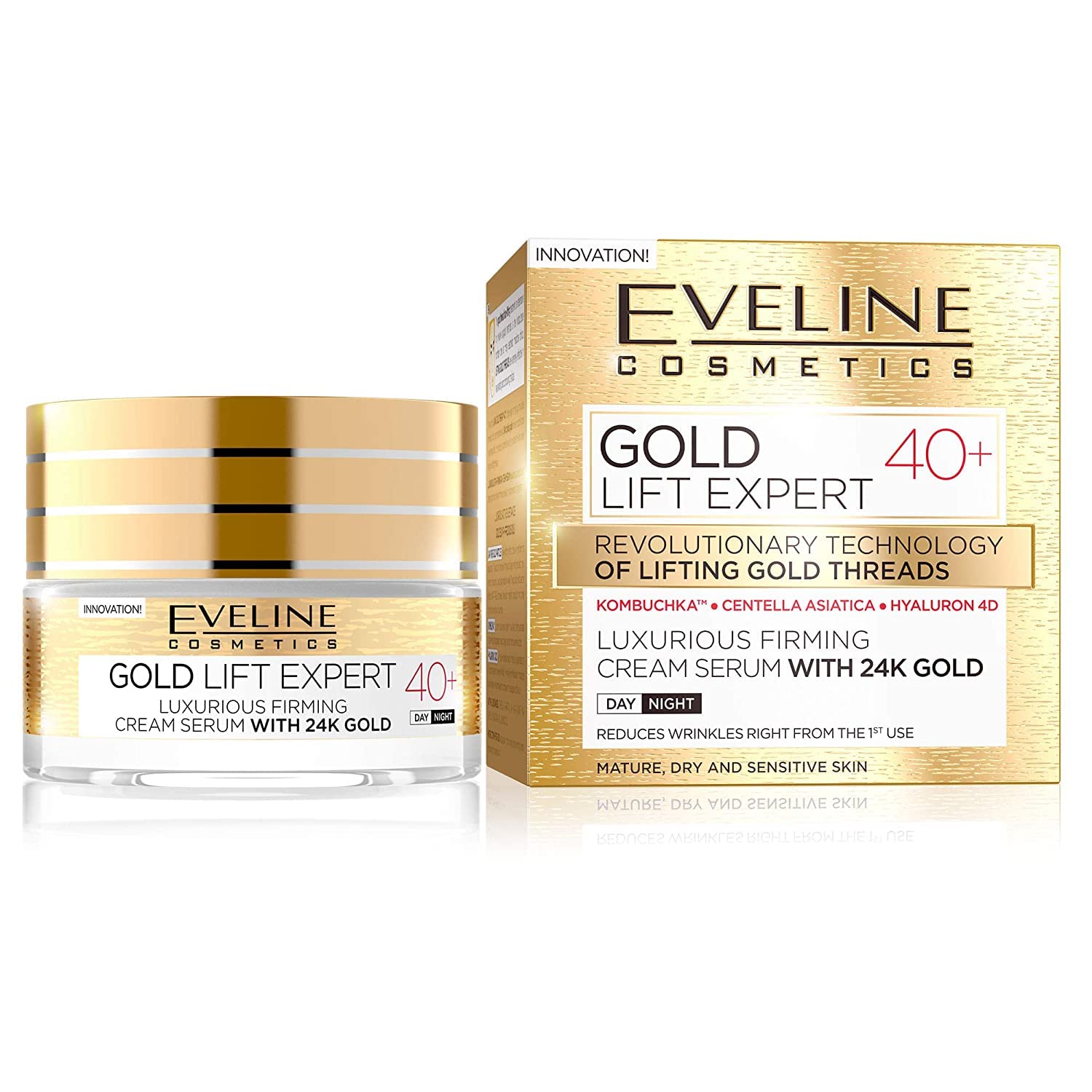 Eveline Cosmetics Gold Lift Expert Luxury Firming Face Cream-Serum with 24k Gold for Age 40+ | Lifting and Anti-Aging Formula with Centella Asiatica, Kombucha & Macadamia Oil | 50ml — image 1