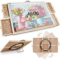 ALL4JIG 1500 Pieces 2-in-1 Tilting & Rotating Puzzle Board, 35.2" x 26.2", Adjustable Angle Puzzle Table with 4 Drawers & Cle