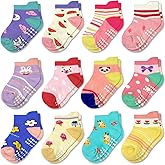 Tphon Non Slip Kids Toddler Socks with Grippers Baby 12 Pairs Anti Skid Socks for Boys Girls 0-7 Year Children