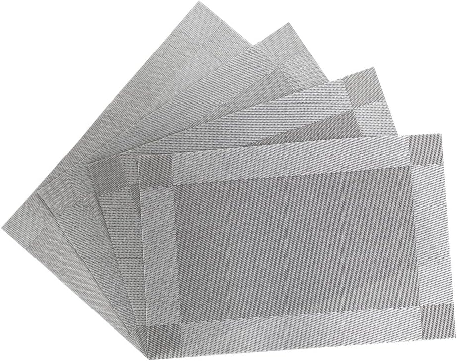 Placemats - AbleClub Table Placemats Set of 4 - PVC Package - Heat Resistant & Washable - Perfect Set For Kitchen, Office and Restaurant- Grey