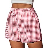 CITASHION Cotton Gingham Boxer Shorts for Women Casual Summer Pajama Lounge Sleep Cute Y2K Plaid Shorts Beach Bottoms