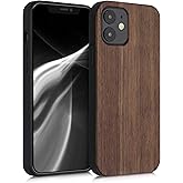 kwmobile Real Wood Case Compatible with Apple iPhone 12 / iPhone 12 Pro Case - Hard Wooden Cover w/TPU Bumper - Dark Brown