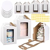 6 Pack Tall Cake Boxes with window and Cake Boards in 2 sizes 10x10x12 & 12x12x14 Cake Carrier, Tiered Cake Box, Layer tier c