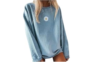 PGOJUNI Crewneck Sweatshirts for Teen Girls, Womens Sweatshirt Loose Waffle Daisy Graphic Casual Long Sleeve Basic Blouse Pullover
