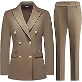 Lamgool Women Pants Suit Double Breasted 2 Piece Blazer Set Work Casual Jacket Outfits for Business