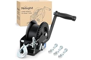 Nilight Boat Trailer Winch 1200 Lbs Hand Crank Winch Heavy Duty Boat Winches with 23Ft Strap Rope Hook 2-Way Ratchet 4:1 Gear Portable Marine Manual Winch for Trailers Boats RV ATV Jet Ski Towing