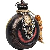 Lyxaof Pirate Skull Bottle Ornament Halloween Resin Skull Rum Bottle Props | Skeleton head bottle, solid resin, non-openable display piece, 13.5 x 10 x 5 cm, chain details, black purple, party decor