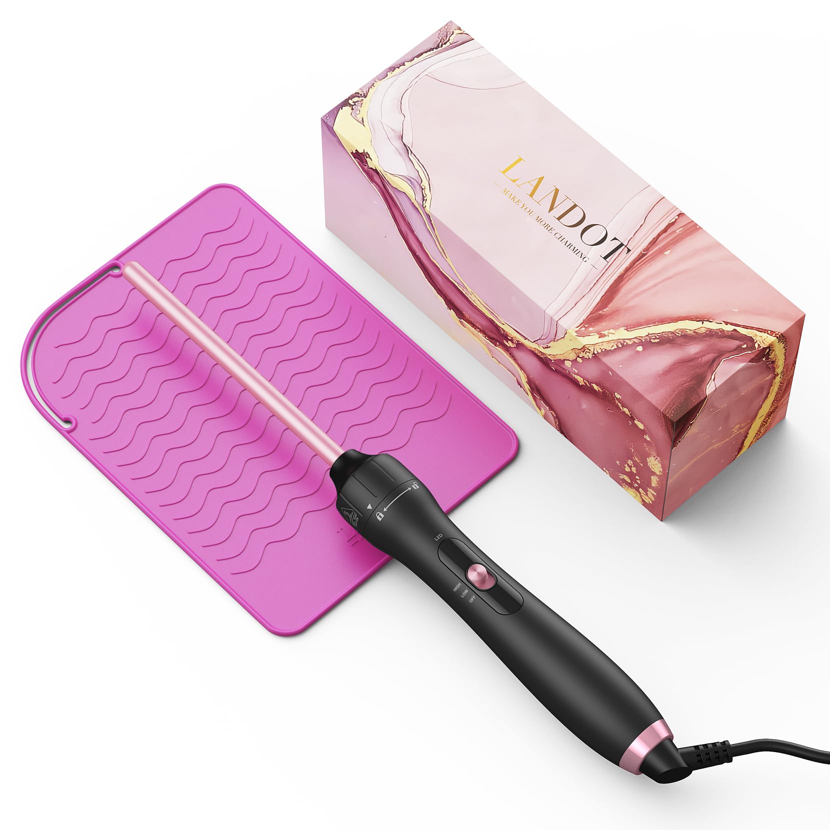 Photo 1 of LANDOT Small Pencil Curling Wand Iron: 9mm Clip Free Hair Curler - Professional 3/8 Inch Curling Wand for Tight Curls - Includes Heat Resistant Silicone Mat & Glove