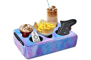 NISDOING Couch Cup Holder Pillow, 5 Hole Couch Drink Holder! Keep Drinks Hand Side and Keep Temp, Prevent Spills and Use Anywhere. Cup Holder for Couch, Bed, Camping, RV, Car, Beach. Violet
