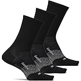 Feetures Elite Ultra Light Cushion Mini Crew Sock - Sport Sock with Targeted Compression - Black, Medium (3 Pair)
