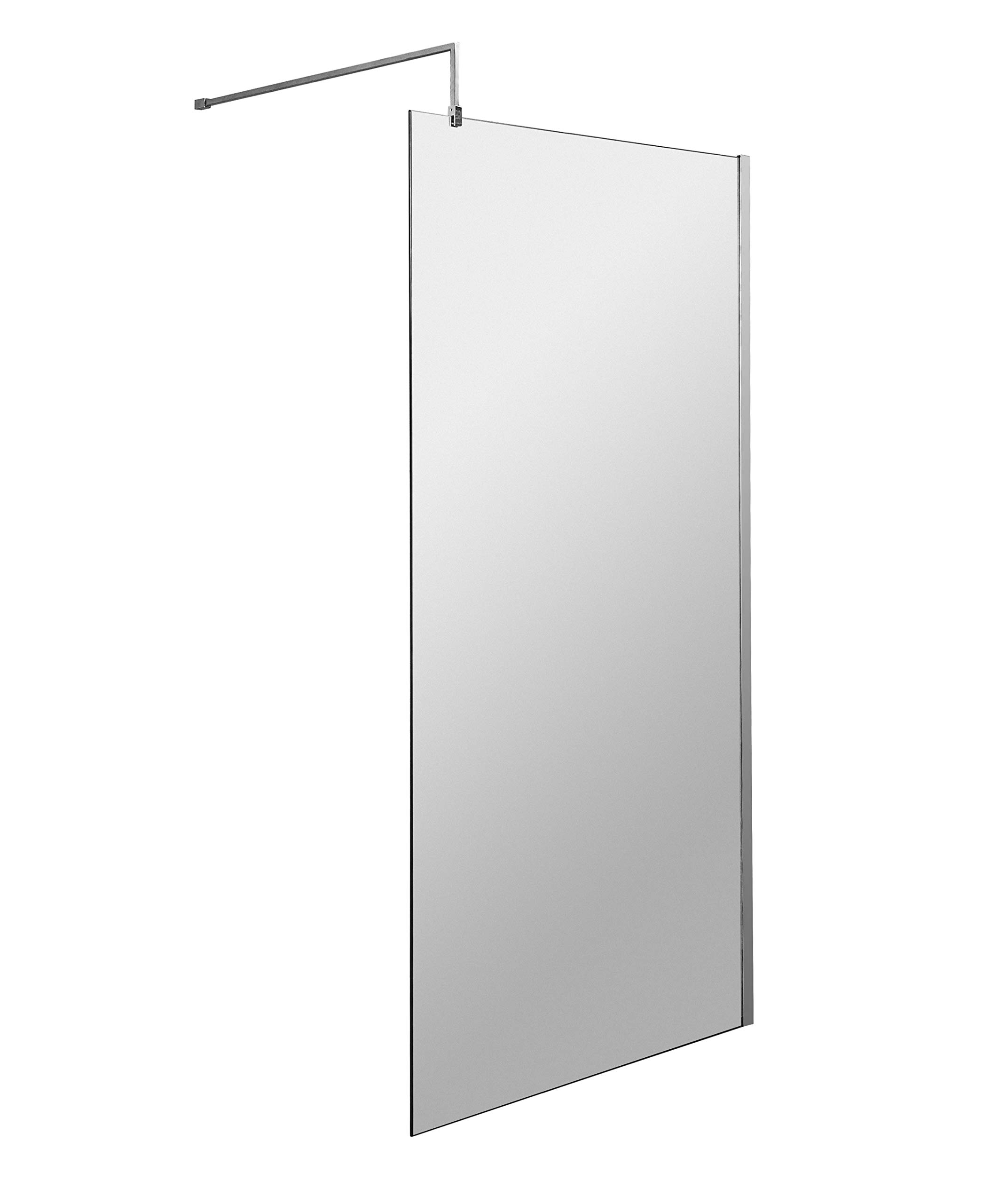 Nuie WRSC090 ǀ Modern Bathroom 8mm Toughened Safety Glass Wetroom Screen, 900mm x 1850mm, Polished Chrome