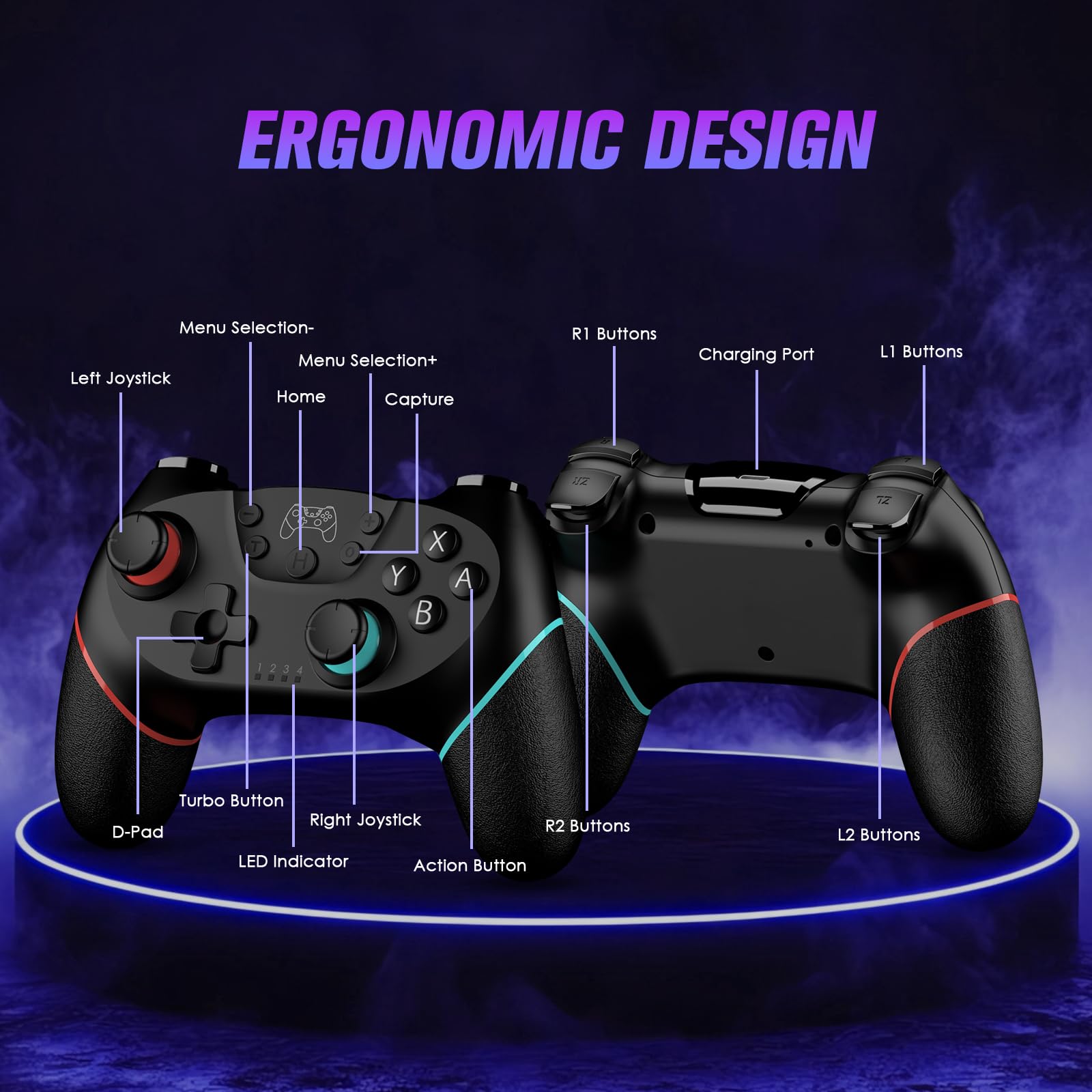 VidPPluing 2 Pack Switch Controllers, Wireless Switch Pro Controller for Switch/Lite/OLED, Game Controller with Motion Sensor/Vibration/Turbo/Charging Cable