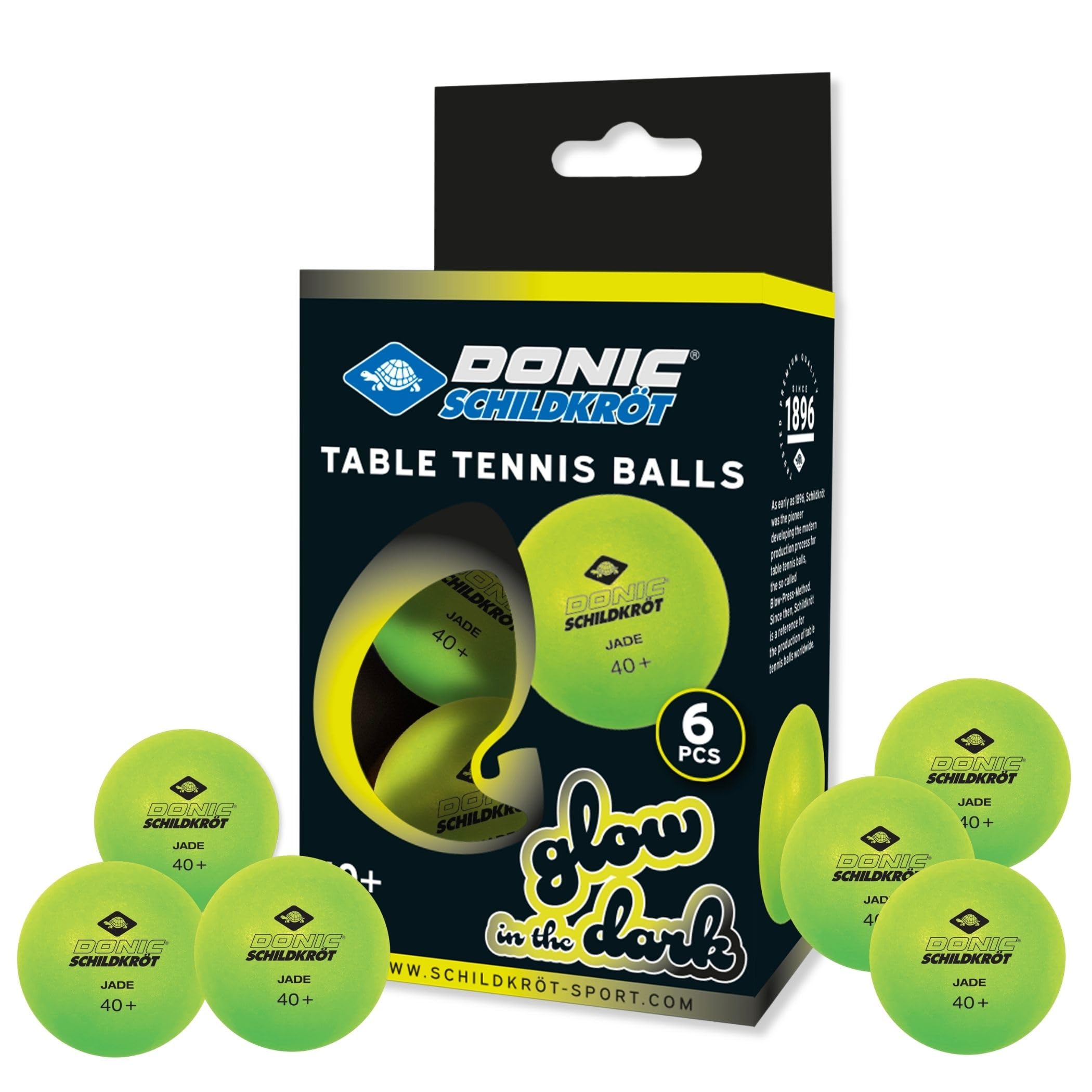 Donic-Schildkröt Tischtennisbälle Glow in the Dark, 6 Bälle für das Spiel bei Dämmerung und Dunkelheit