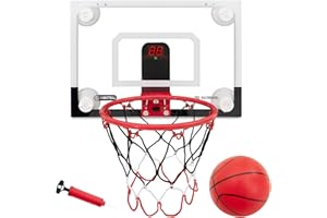 RUNBOW Indoor Mini Basketball Hoops Backboard with Powerful Suction Cups,Wall Mounted Door Basketball Hoops,Toys with Balls Gifts for Kids Boys Teens (43x30CM Black-White with Scorer)