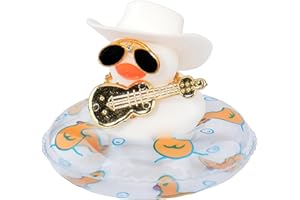 wonuu Car Dashboard Rubber Duck Decoration, Car Ornament Accessories with Mini Hat Necklace Sunglasses and Musical Instrument, N-White-Cowboy Hat-Transparent