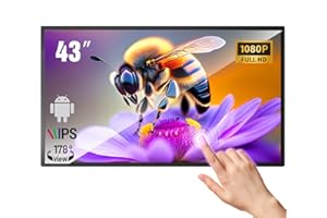 RIXZSIW MWE 43 inch Wall Mount Digital Signage, FHD Touchscreen Monitor Android OS, Multi-Touch Screen Smart Split, Commercial Advertising Display, Time Switch, CMS Management, HD-MI/ USB/ WiFi/ for Windows