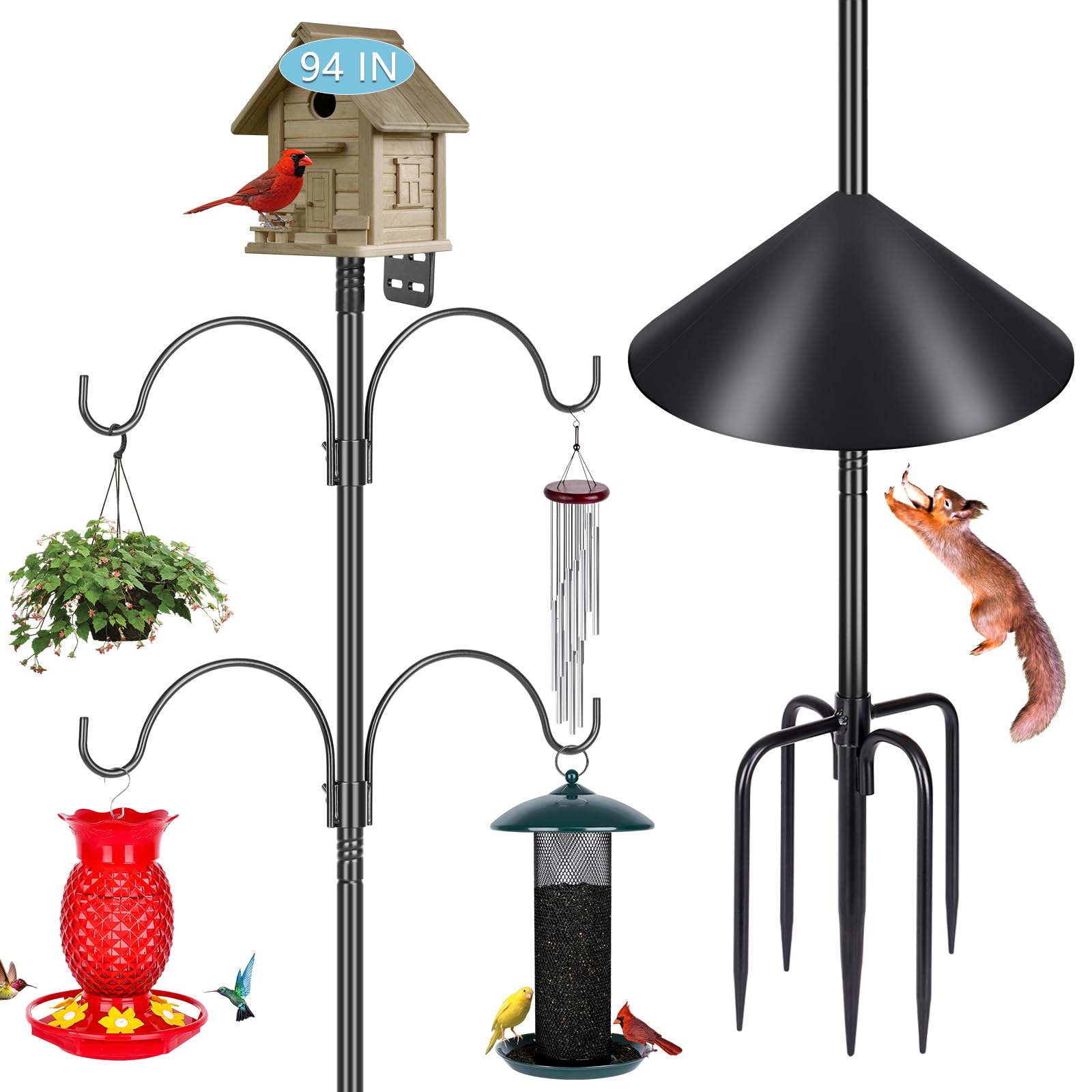 Gtongoko Smart Bird Feeder Pole Squirrel Proof 94 Inch with 4 Shepherds Hooks Hanging Bluebird House Pole for Outdoors Squirrel Baffles for Feeders Metal Heavy Duty Mounting Kit Image Gtongoko Smart Bird Feeder Pole Squirrel Proof 94 Inch with 4 Shepherds Hooks Hanging Bluebird House Pole for Outdoors Squirrel Baffles for Feeders Metal Heavy Duty Mounting Kit Image