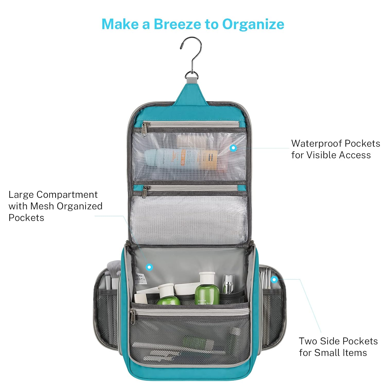 Gonex Hanging Toiletry Bag, Travel Organizer Bag for Makeup and Toiletries, Men and Women Blue : Beauty